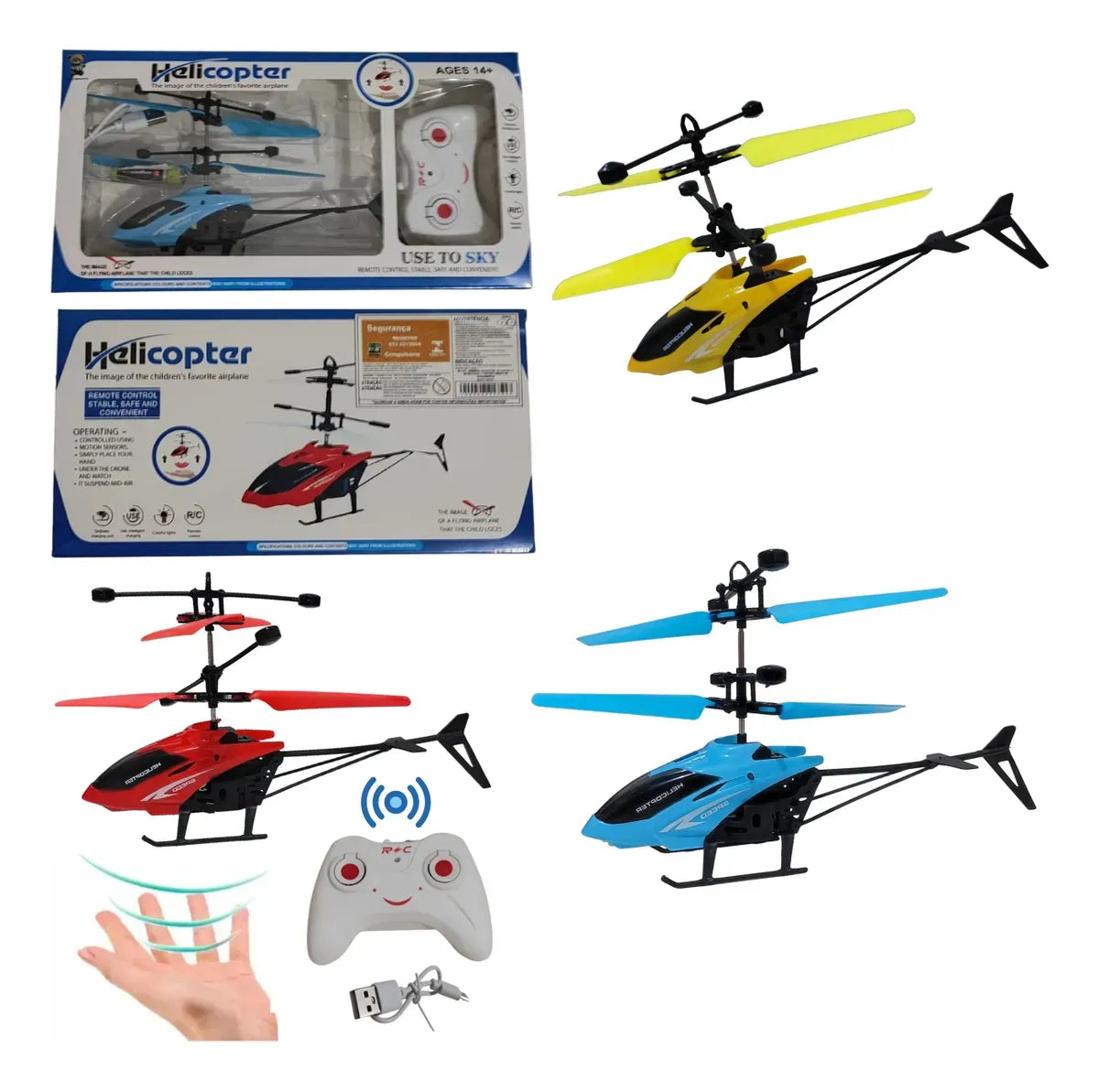 Helicóptero Controle Remoto E Sensor Mini Drone Recarregável Amarelo