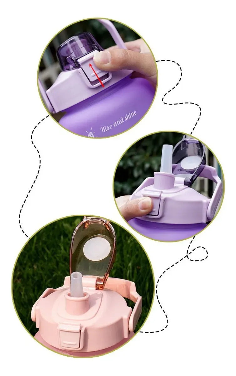 Kit 2 Garrafas Motivacionais 2L e 900ml com Adesivos 3D – Azul e Rosa